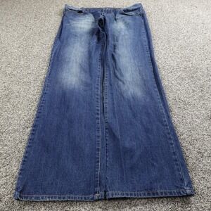 VTG Plugg Jeans Mens 38X34 Dark Blue Denim Wide Leg Slim Straight Grunge Rap Y2K